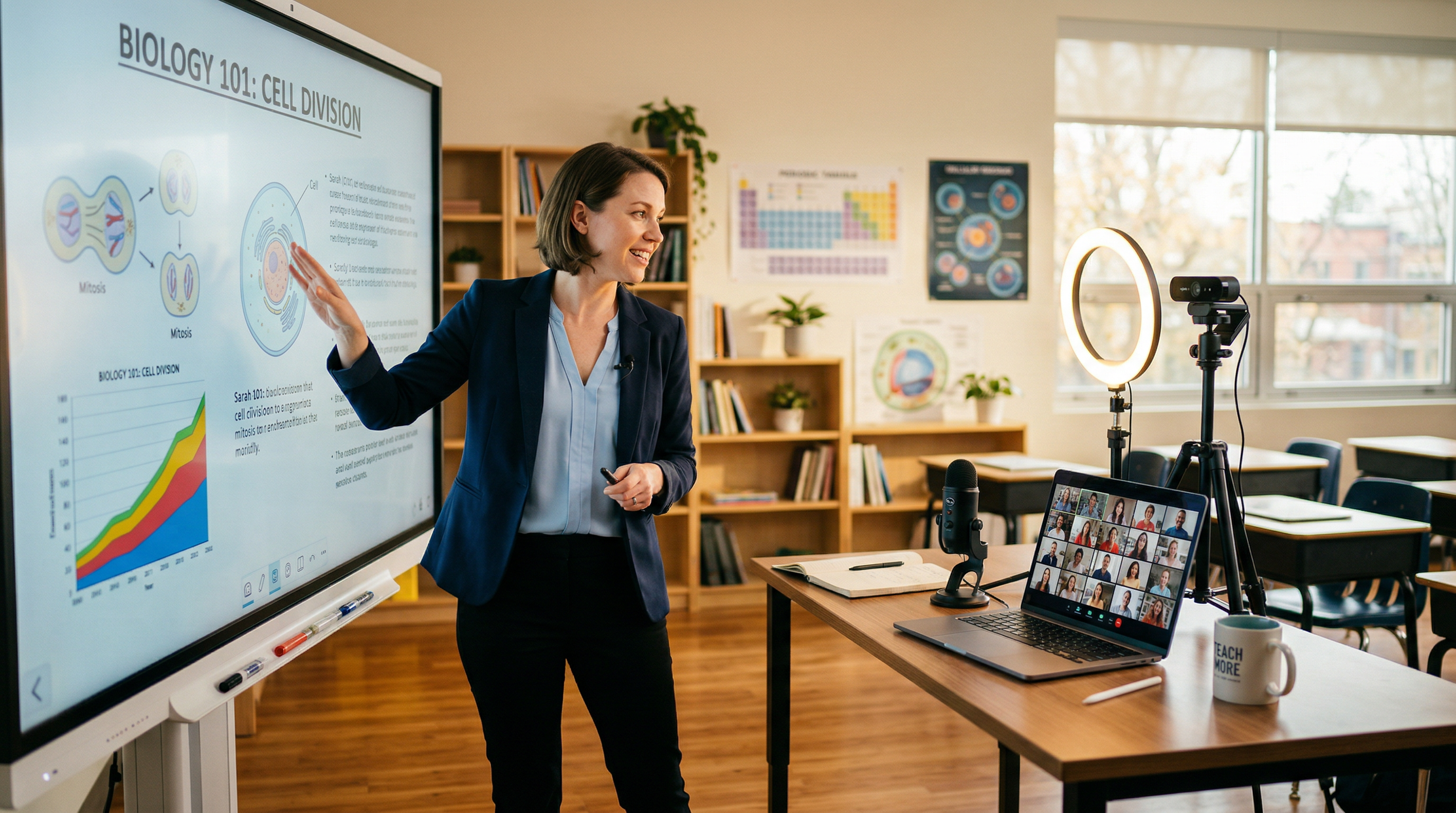Educator live streaming a lesson to remote students